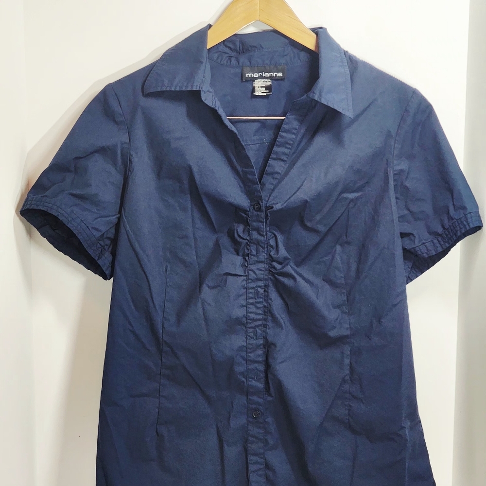 Navy Blue Marrianne 1X Button Down Blouse